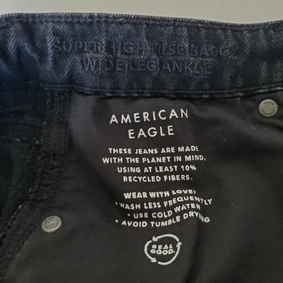 American Eagle Womens Super High Rise Baggy Wide Leg Ankle Jeans Black Sz 12 R - Picture 5 of 10
